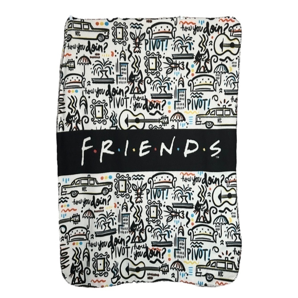 Friends Northwest Fleece Blanket Graphic Print Cozy 3.5’ x 5’ Throw 90s Novelty